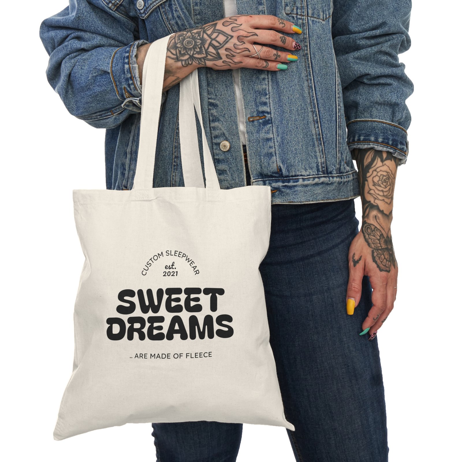 Sweet Dreams Natural Tote Bag – Retro Sleepy Vibes Canvas Shopper - Image 3
